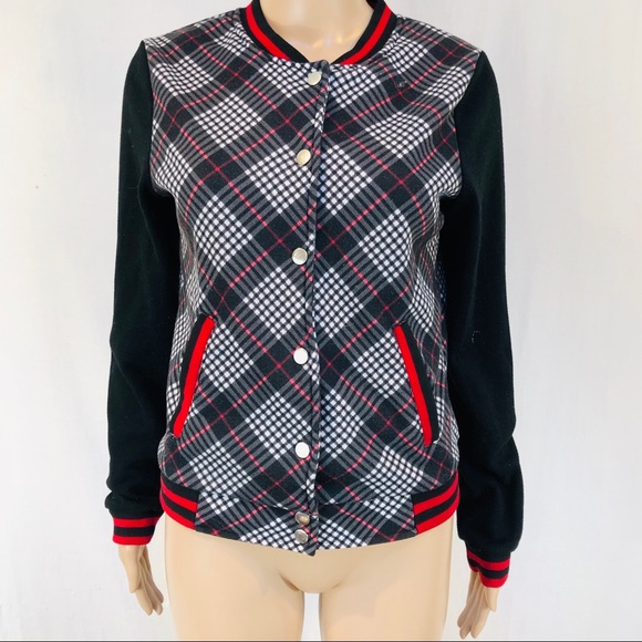 Wet Seal women’s Lt Wt Jacket. S M.  Fleece Snap  closure  Plaid - Picture 1 of 7